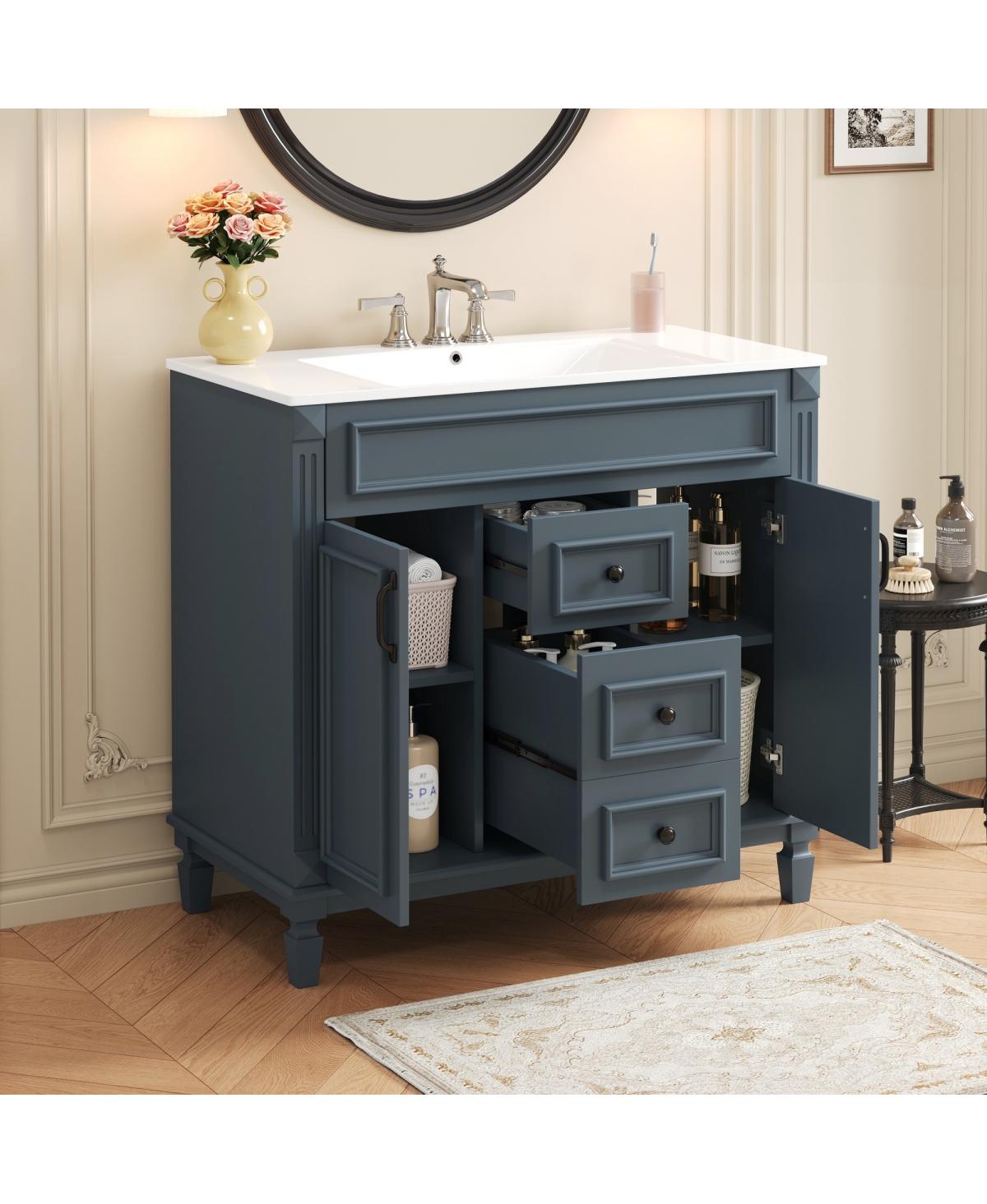 Sillysis 36" Modern Bathroom Vanity with Sink, Solid Wood Cabinet, Soft Close Doors and Drawers