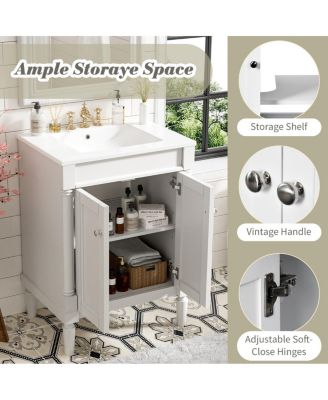 24" Bathroom Vanity with Ceramic Sink, Modern Solid Wood Cabinet & Ample Storage for Small Spaces