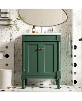 24" Bathroom Vanity with Ceramic Sink, Modern Solid Wood Cabinet & Ample Storage for Small Spaces