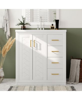 30" Bathroom Vanity with Ceramic Sink, 3 Drawers & Soft Close Doors, Solid Wood Cabinet for Ample Storage