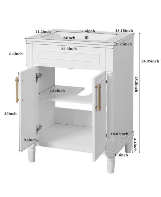 24" Bathroom Vanity with Curved Ceramic Sink, Adjustable Shelf 2-Door Storage for Small Modern Bathrooms