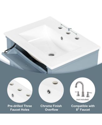 24" Bathroom Vanity with Sink, Solid Wood Cabinet with Flip Drawer and Adjustable Shelf, Freestanding Modern Storage for Small Spaces