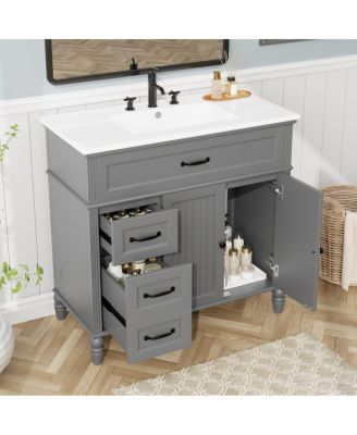 36"Vintage Bathroom Vanity with Ceramic Sink, Soft Close Drawers for Small Bathrooms