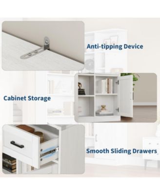 74'' Tall Corner Bookshelf - 6-Tier Book Shelf with Drawer and Cabinets, l-Shaped Bookcase Open Storage Shelves Modern Display Shelf for Home