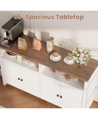 Buffet Sideboard Cabinet with Storage, 55" Large Farmhouse Kitchen Storage Cabinet with 4 Doors & Adjustable Shelves