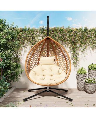 Streamdale  Furniture Sturdy Hammock Chair with Stand, Durable Hanging Egg Chair with Rattan Weaving