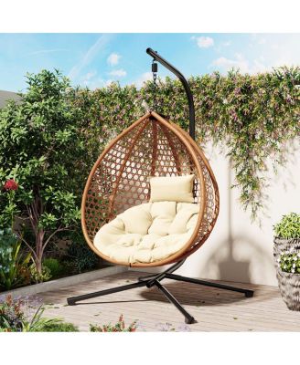 Streamdale  Furniture Sturdy Hammock Chair with Stand, Durable Hanging Egg Chair with Rattan Weaving