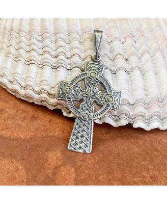 925 Sterling Silver 18 Inch Large Oxidized Irish Claddagh Celtic Trinity Knot Religious Faith Cross Necklace 36x19mm Pendant Necklace