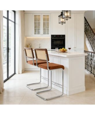 Woven Bar Stool Set with Solid Wood Backrest, Counter Stool