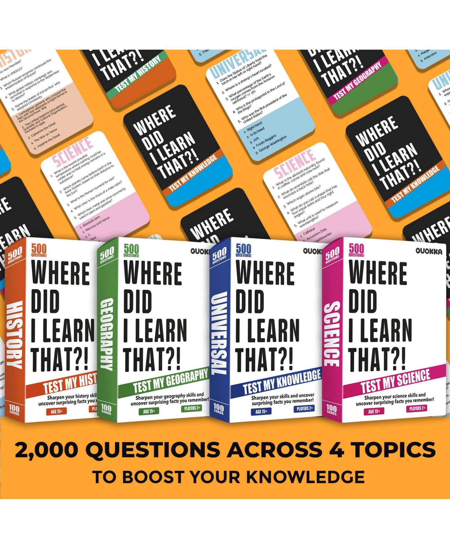 Детская настольная игра Quokka Where Did I Learn It? 4-Deck Trivia Game, от 15 лет, цвет: Whereset4 — фото 2