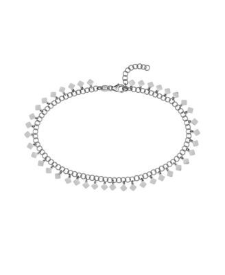 925 Sterling Silver 10 Inch Rhodium Plated Round Link With Hanging Rhombus Adjustable Anklet