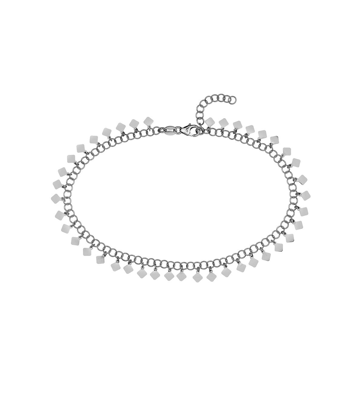 Curata Jewelry 925 Sterling Silver 10 Inch Rhodium Plated Round Link With Hanging Rhombus Adjustable Anklet