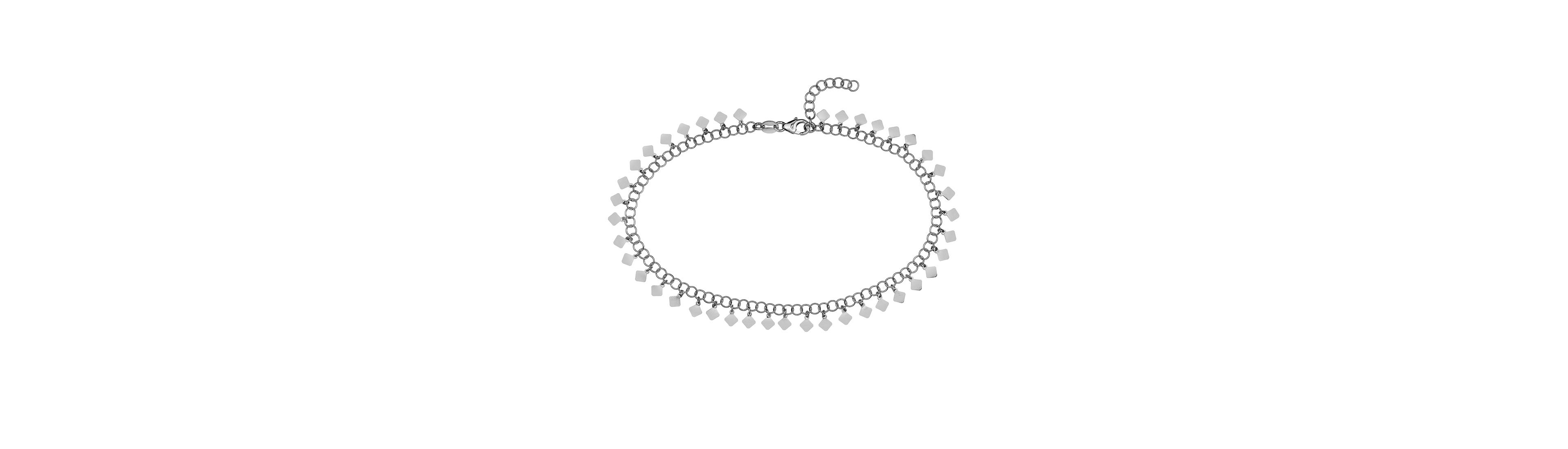 Curata Jewelry 925 Sterling Silver 10 Inch Rhodium Plated Round Link With Hanging Rhombus Adjustable Anklet