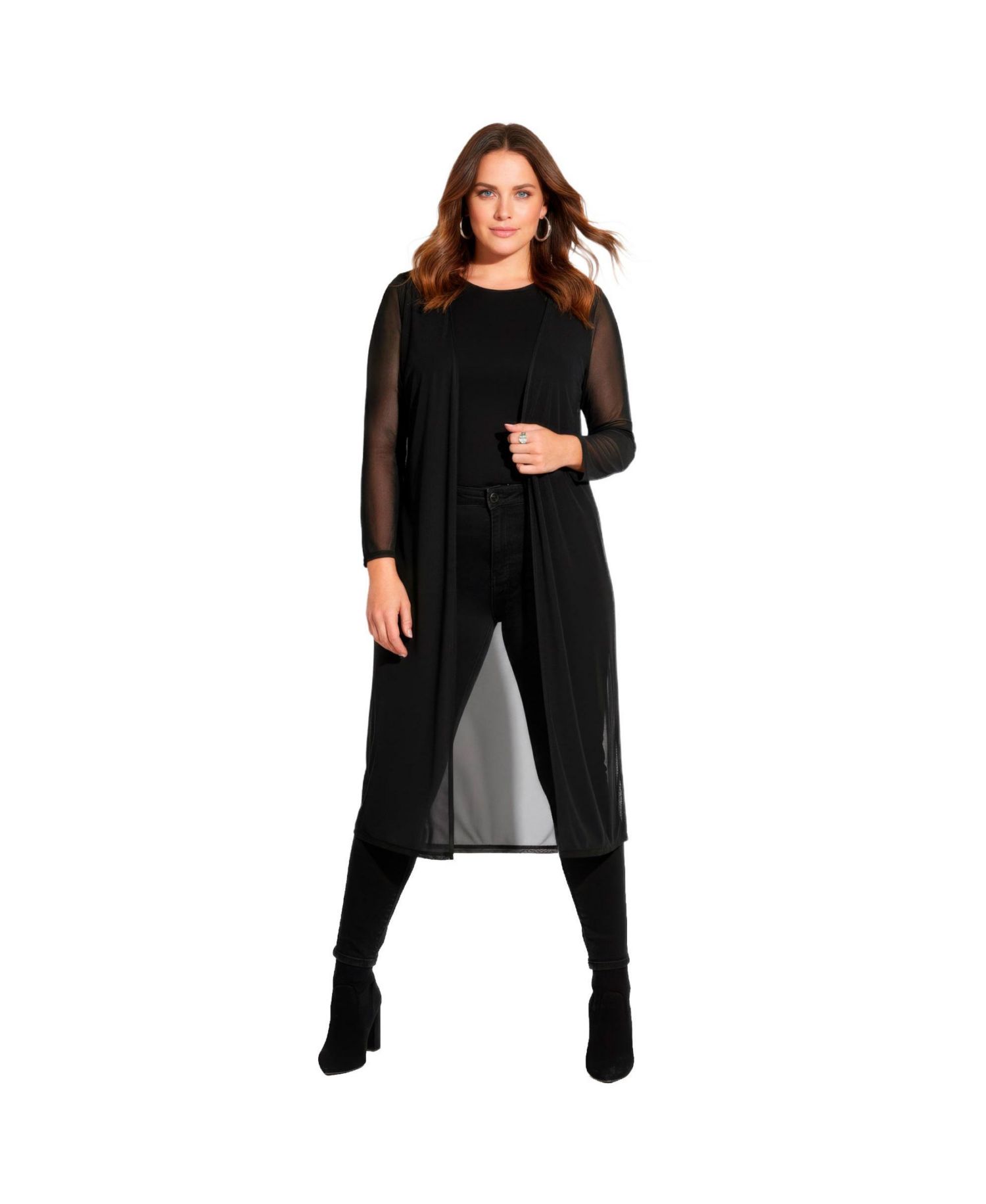 Women's Plus Size Long Sleeve Mesh Duster