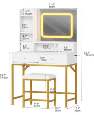 Vanity Desk with Mirror - 3 Adjustable Lighting Mode Makeup Vanity - Modern Dressing Table and Stool with Charging Station