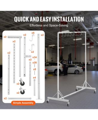 Painting Rack, Adjustable Height Automotive Paint Stand, Painting Drying Rack with 8 Hooks, 4 Wheels, 66 lbs Capacity for Repair Shops