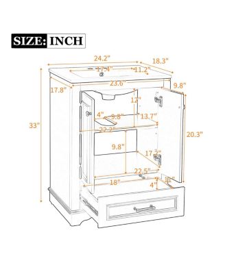 24" Bathroom Vanity with Ceramic Sink, Modern Freestanding Cabinet with Drawer & Soft Closing Doors, Solid Wood MDF Storage