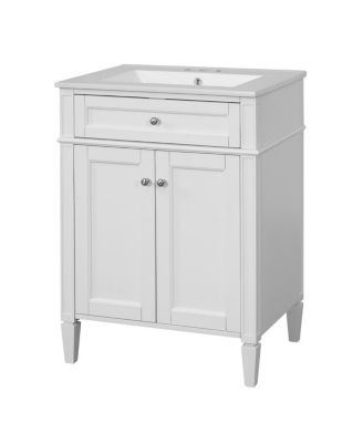 24" Modern Bathroom Vanity with Ceramic Sink, Soft Close Doors & Adjustable Storage Shelf for Small Spaces