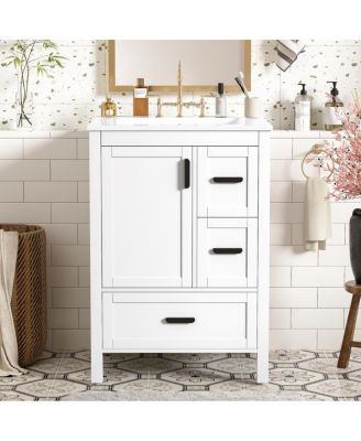 24" Modern Bathroom Vanity with Ceramic Sink, Soft Close Cabinet & Ample Storage for Small Spaces