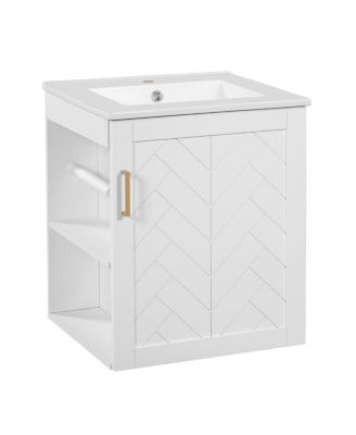 20" Wall Mounted Bathroom Vanity with Sink, Modern Floating Bathroom Vanity with Open Shelves for Small Spaces