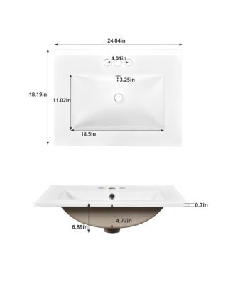 24" Modern Bathroom Vanity with Sink, Small Freestanding Bathroom Vanity with 2 Drawers and Soft Close Door