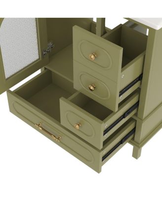 30" Freestanding Bathroom Vanity with Sink, Solid Wood Bathroom Cabinet with Arched Door for Small Bathrooms