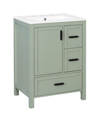 24" Modern Bathroom Vanity with Ceramic Sink, Soft Close Cabinet & Ample Storage for Small Spaces