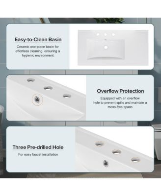 36" Bathroom Vanity with Sink, Solid Wood Cabinet & 5 Drawers Storage, Modern Freestanding Bath Cabinet for Small Spaces