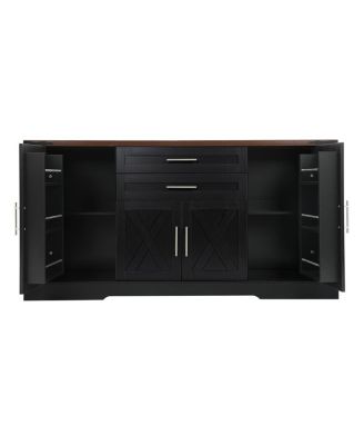 63" Farmhouse Barn Door Storage Cabinet with 2 Drawers & Door Rack