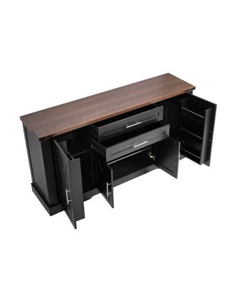 63" Farmhouse Barn Door Storage Cabinet with 2 Drawers & Door Rack