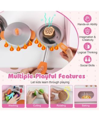 Wooden Play Kitchen for Kids with Clock Pretend Play Set 3