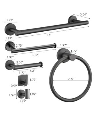 9-Piece Wall-Mounted Bathroom Hardware Accessory Set,  Stainless Steel Towel Bar, Towel Ring, Toilet Paper Holder and Robe Hook