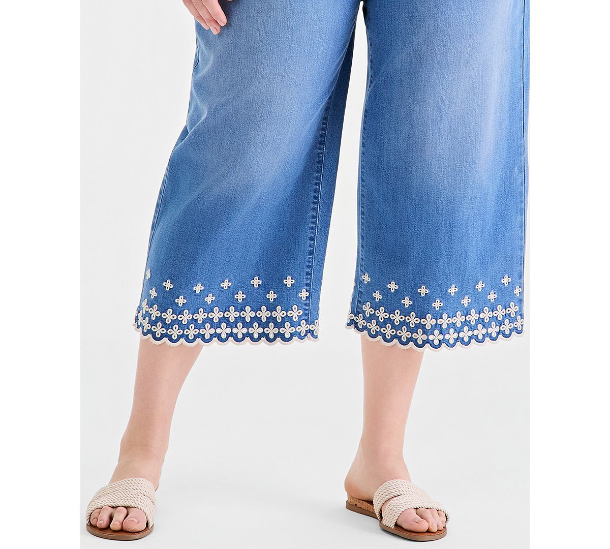 Style & Co Plus Size Embroidered Scalloped High Rise Wide-Leg Cropped Jeans, Macy's Exclusive view 6 — MAYCSS fashion products