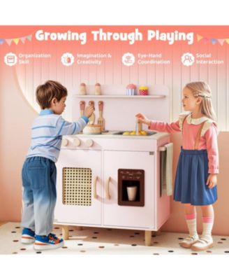 Kids Wooden Toy Kitchen Playset with Working Ice Maker