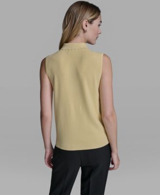 Women's Collared Sleeveless Sweater with Embellished Buttons