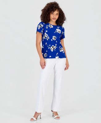 Petite Printed Tulip-Sleeve Top