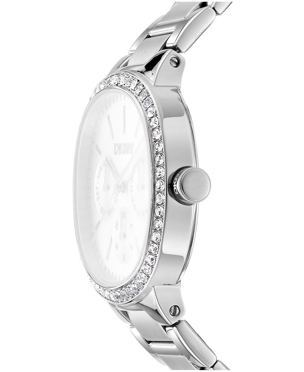 Dkny Women's Crystal Silver Dial Bezel Stainless Steel Bracelet Multifunctional Watch, 36mm