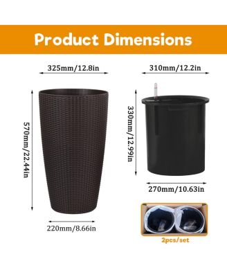 Set of 2 Faux Rattan Tall Planters w/Water Level Monitor
