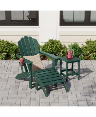 3-Piece Adirondack Chair with Cup Holder and Folding Ottoman and Table Set