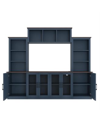 Wall Unit Entertainment Center with Charging Station & USB, Blue