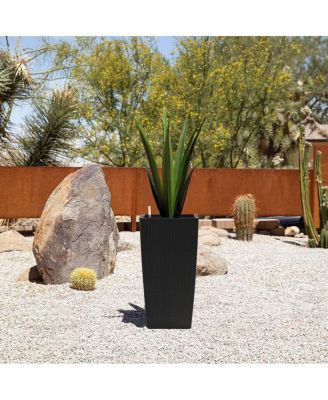 30" Tall Large Self-Watering Planter with Inner Tray & Water Level Monitor, Black