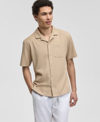 Men's Textured Chevron Knit Camp Shirt & Linen-Blend Straight-Leg Pants