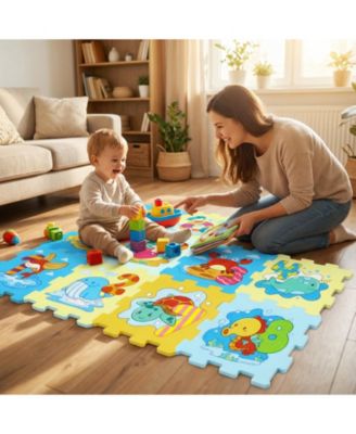 8-Piece Educational Interlocking Baby Play Mat with Animals and Numbers