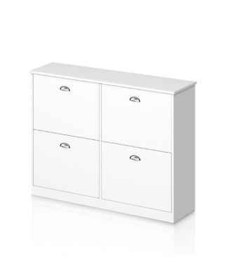 Hidden Slim Narrow Shoe Rack Cabinet - Waterproof MDF Wood Shoe Cabinet with 4 with Flip-Top Drawers for Entryway, Foyer, Hallway