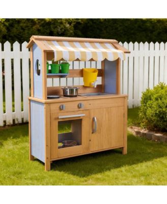 Outdoor Wooden Mud Kitchen for Kids with Sink, Canopy & Tools