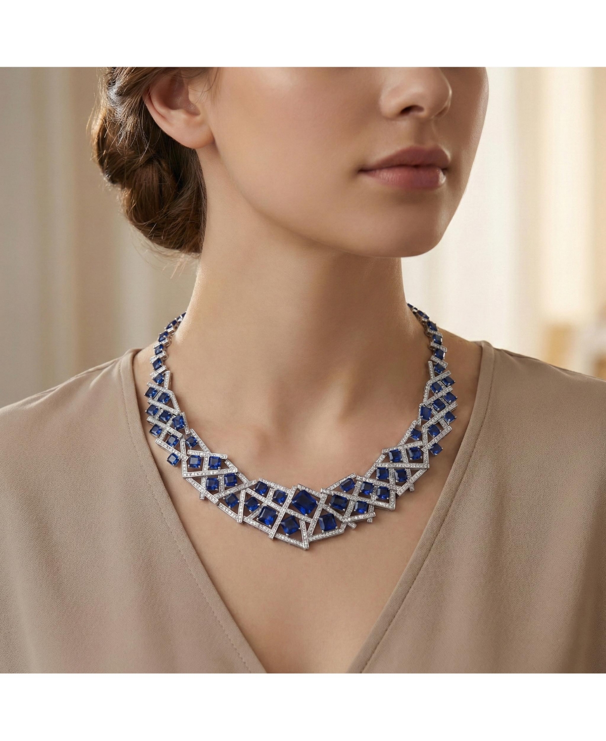 Mesmerizing 3D Geometric Cluster Eternity Necklace with Graduated Basketweave Stack