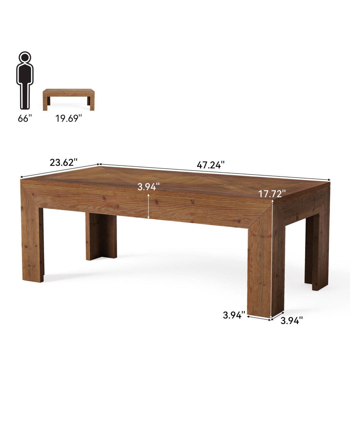 Tribesigns Rectangular Coffee Table, 47-Inch Solid Wood Living Room Coffee Table, Mid Century Modern Center Cocktail Table