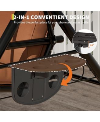 3 Seat Outdoor Porch Swing, 2-in-1 Patio Swing Chair with Thickened Removable Cushions, Adjustable Canopy   Cup Holders