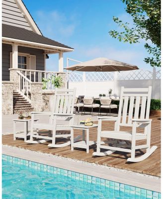 HDPE Rocking Chair Outdoor Set of 4 - Poly High Back Porch Rocker Chairs for Adults - All Weather Resistant Furniture for Patio Front Porch