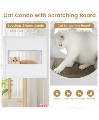 Multi-Level Cat Tree with 2 Scratching Pads, Dual-Door Condo & Anti-Tip Kit for Indoor Cats